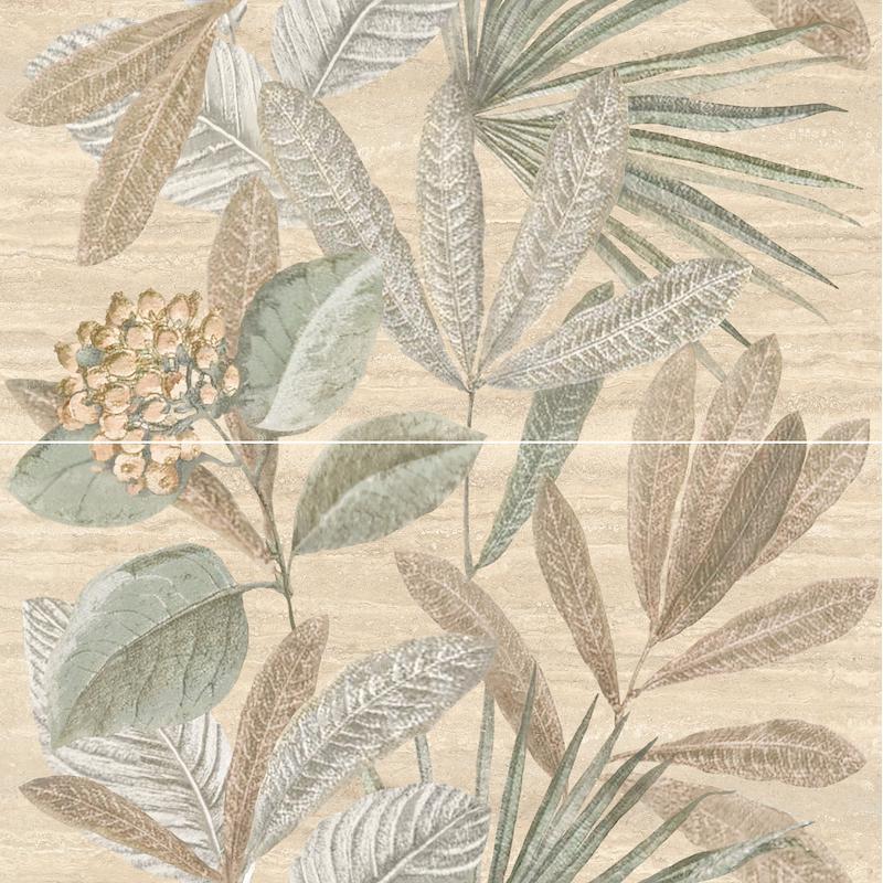 Marazzi MYSTONE TRAVERTINO Classico Decoro Botanico Pannello  120x120 cm 10.5 mm Matt 